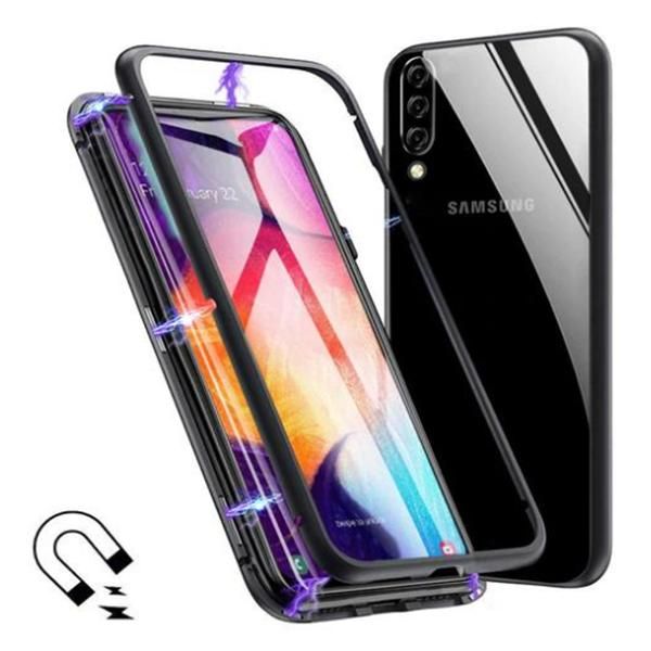 Samsung Galaxy A50 Ultra Slim Magnet Protective Case with Metal Frame Tempered Glass Back [Magnetic Adsorption]