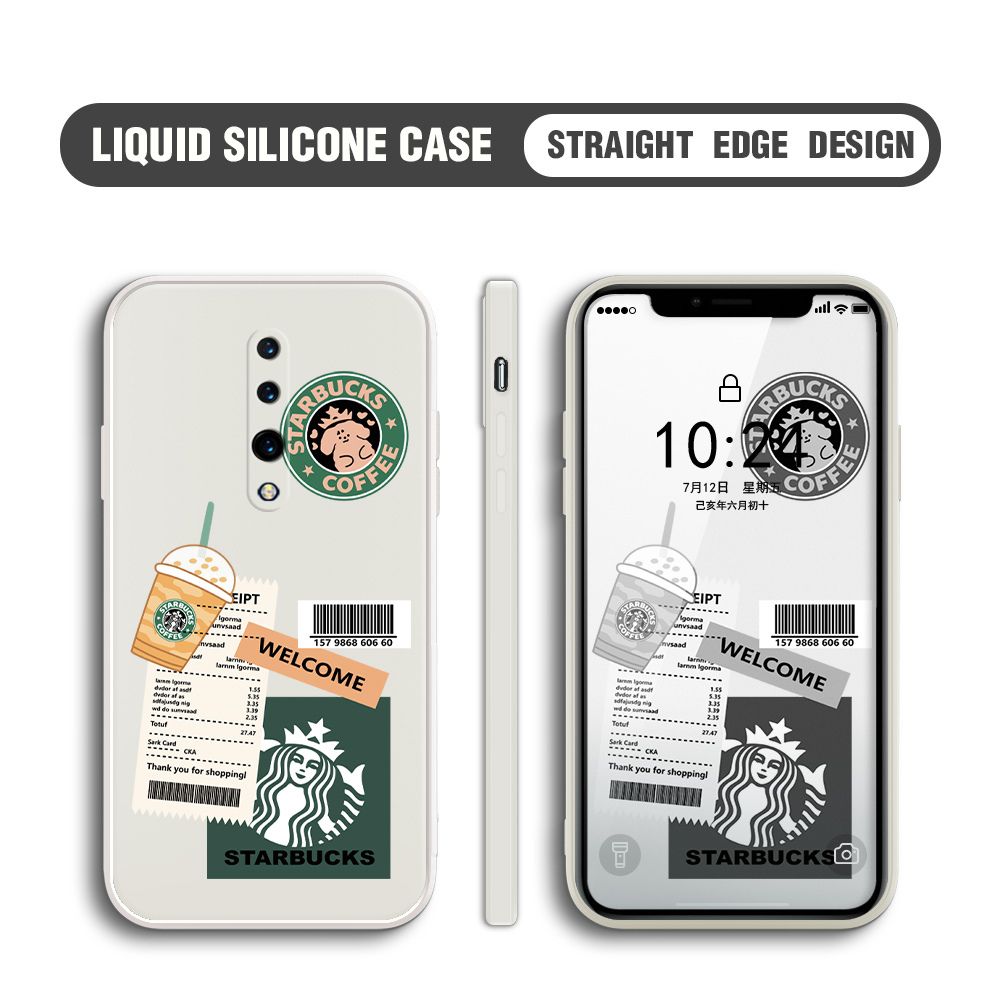BILI for OnePlus 7 Pro Back Cover Creative Coffee Order Receipt Multicolor Liquid Silicone Phone Case Soft Square Lens Protection Phone Cases