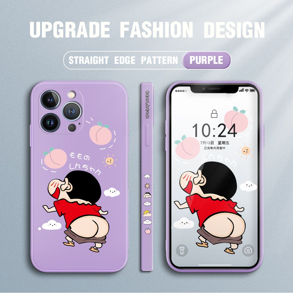 Jizetin for iPhone 13 Pro Max Case New Cartoon Crayon Shin-chan Design Side Design Phone Case Square Edge Pattern Liquid Silicone Cases Full Cover Camera Shockproof Protective Case