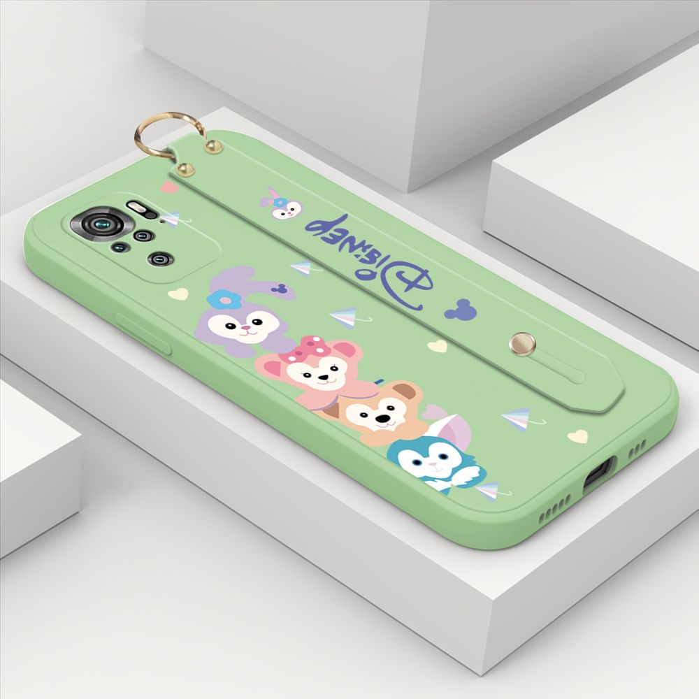 ZeroQiQi for Xiaomi Redmi Note 10 Wrist Strap Case INS Cute Style Creative Cartoon Rabbit and Fox Cover Thin Square Edge Liquid Silicone Phone Case