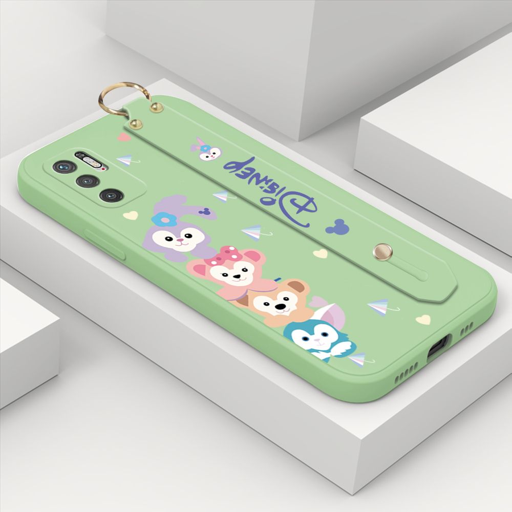 ZeroQiQi for Xiaomi Poco M3 Pro Wrist Strap Case INS Cute Style Creative Cartoon Rabbit and Fox Cover Thin Square Edge Liquid Silicone Phone Case