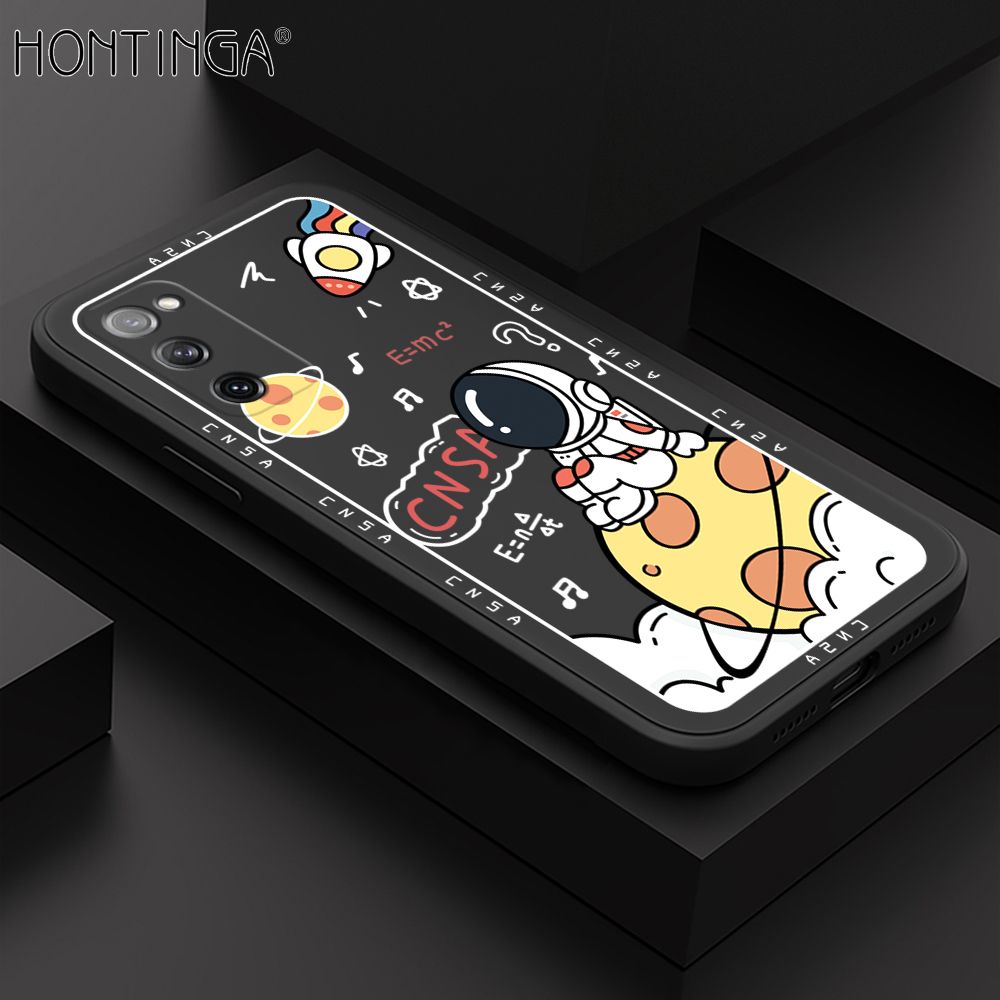 Hontinga for Samsung S20FE Case Cartoon Astronauts Phone Case Phone Case Soft Square Edge Silicone Cases Full Lens Cover Shockproof Protection Cover