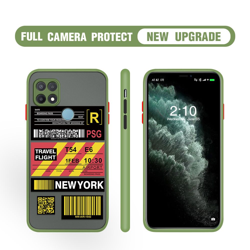 Hontinga for OPPO A15 A15S Case Creative Flight Ticket Cover Camera Shockproof Protection Case Edge Frosted Transparent Phone Cover