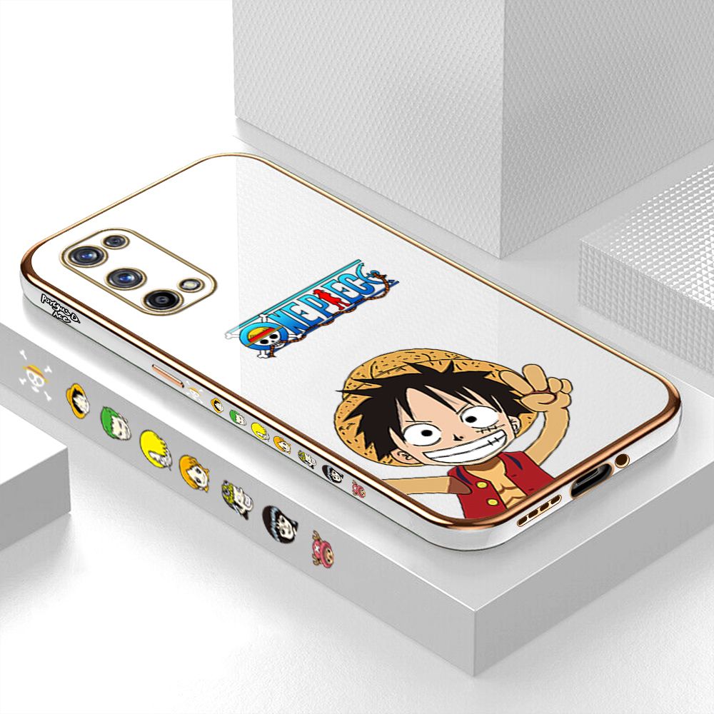 Luxury 6D Plating Case for Realme X7 Pro 5G Happy Luffy Side Pattern Back Cover Soft Silicone Square Phone Cases + Free Lanyard