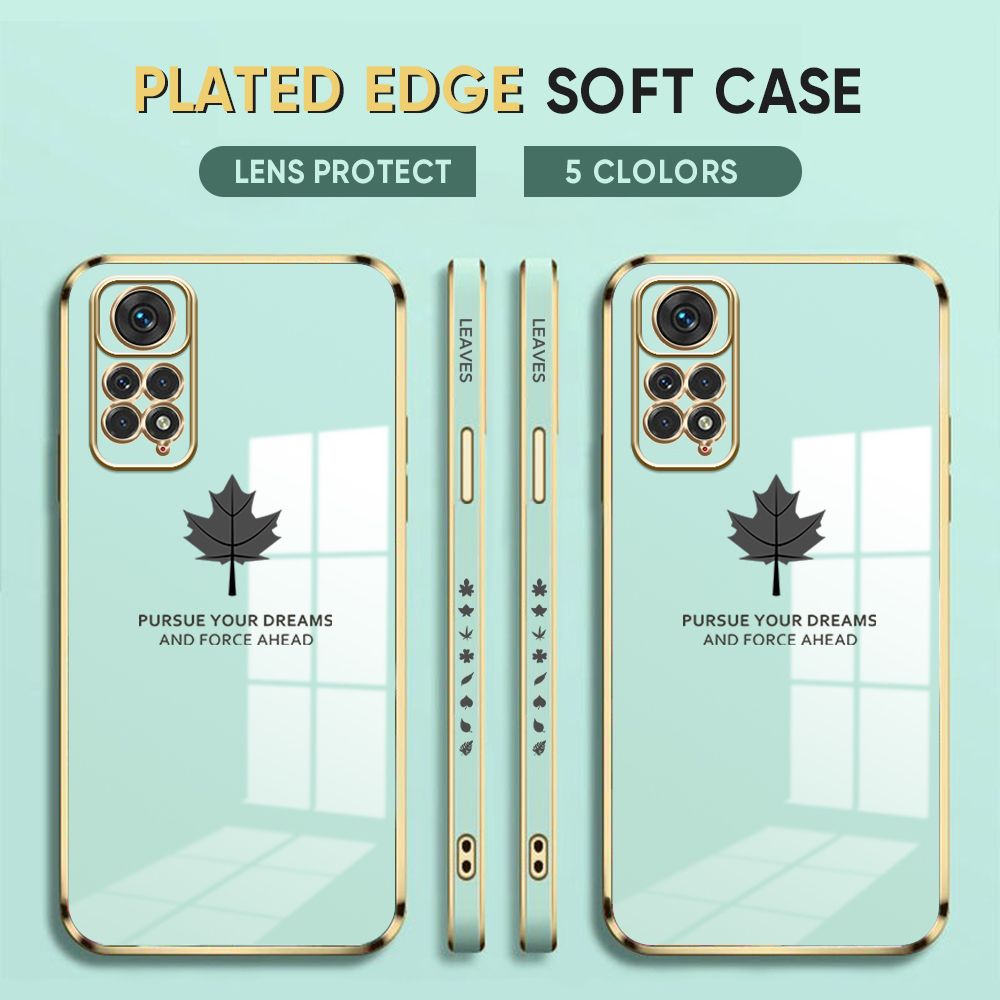 Luxury 6D Plating Case for Redmi Note 11 / Note 11S Back Cover Maple Leaf Side Pattern Soft Silicone Square Phone Cases