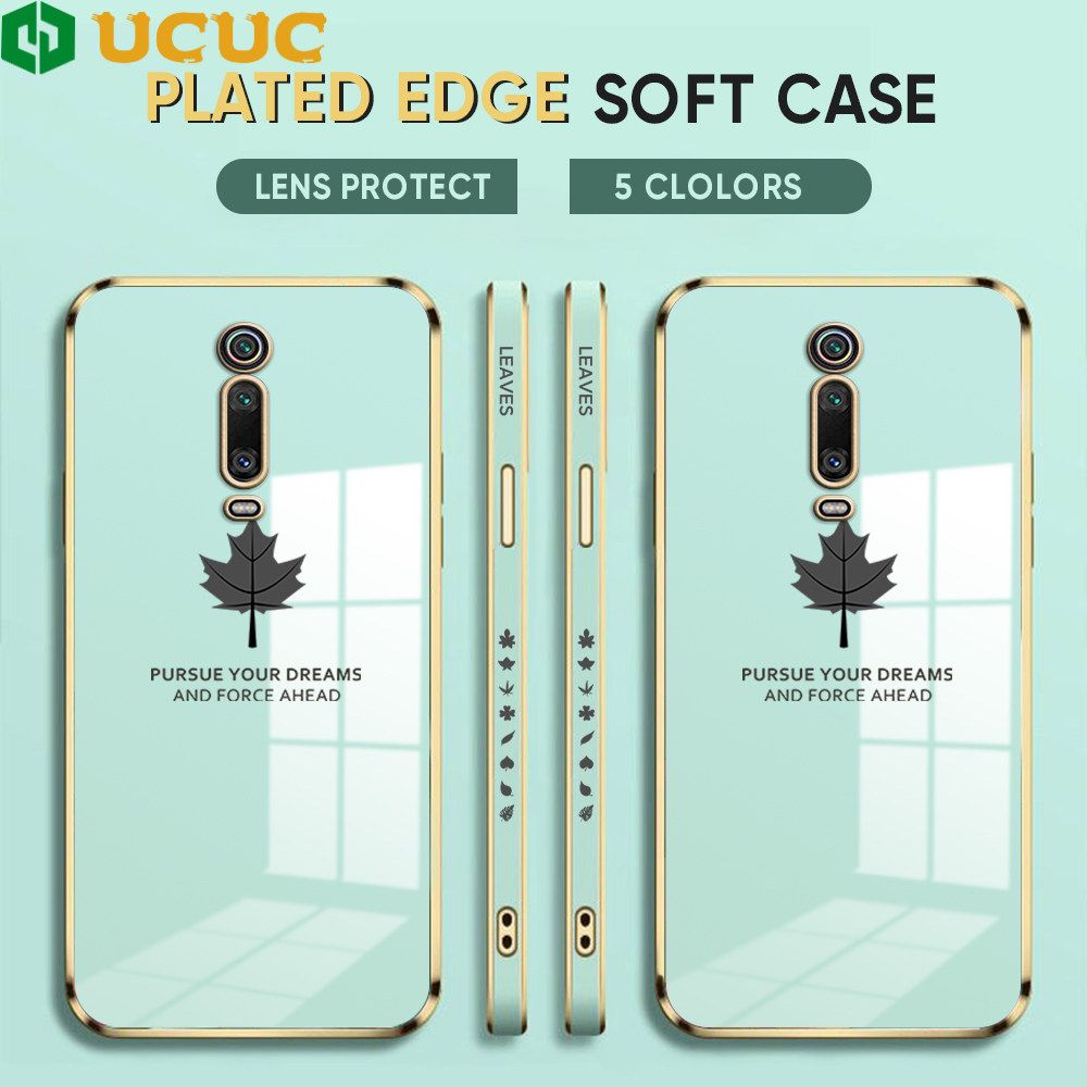 UCUC for Xiaomi Mi 9T / 9T Pro / Redmi K20 / K20 Pro Back Cover + Free Lanyard Maple Leaf Luxury 6D Plating Case Side Pattern Soft Silicone Square Phone Cases