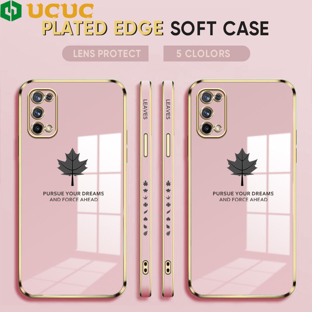 UCUC for Realme X7 Back Cover + Free Lanyard Maple Leaf Luxury 6D Plating Case Side Pattern Soft Silicone Square Phone Cases