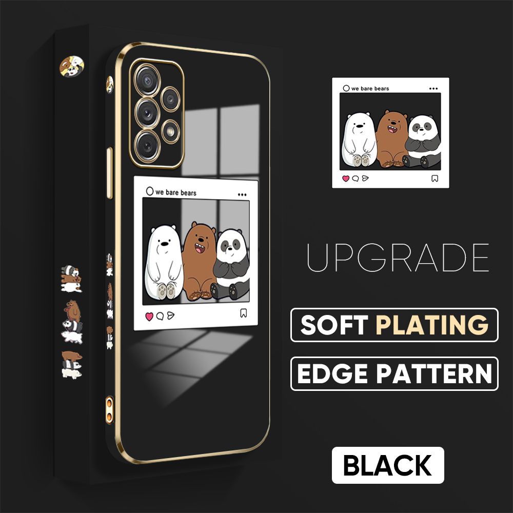 TA for Samsung Galaxy A72 / A72 5G Back Cover + Free Lanyard Bears Group Photo Luxury 6D Plating Case Side Pattern Soft Silicone Square Phone Cases
