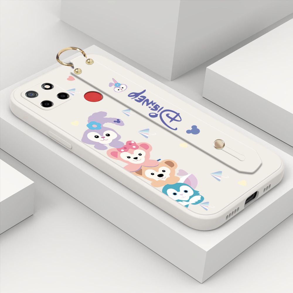 ZeroQiQi for Realme C12 Wrist Strap Case INS Cute Style Creative Cartoon Rabbit and Fox Cover Thin Square Edge Liquid Silicone Phone Case