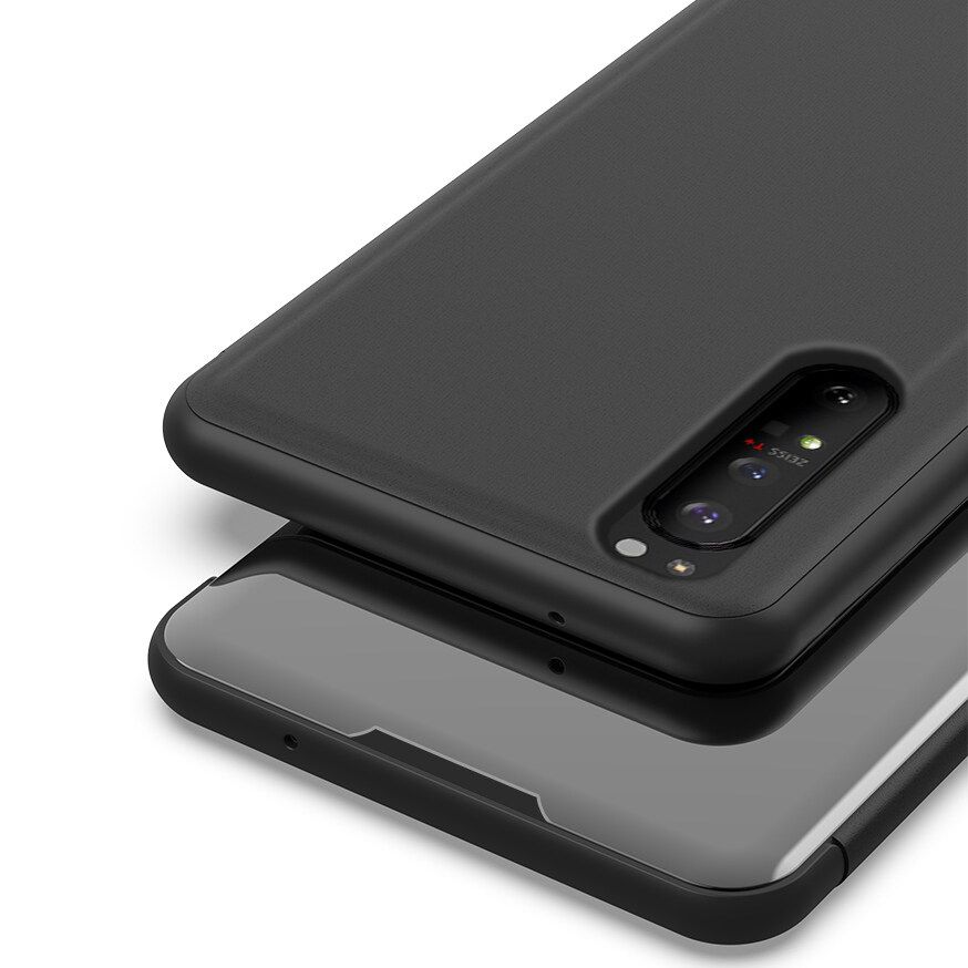 For Sony Xperia 1 II Mirror Plating Hard PC -PU Leather Translucent Standing View Case Cover