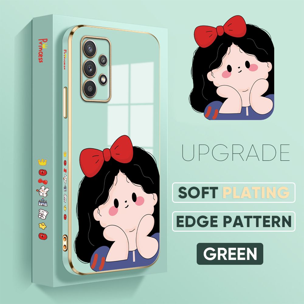 TA for Samsung Galaxy A32 5G Back Cover + Free Lanyard Cute Princess Luxury 6D Plating Case Side Pattern Soft Silicone Square Phone Cases