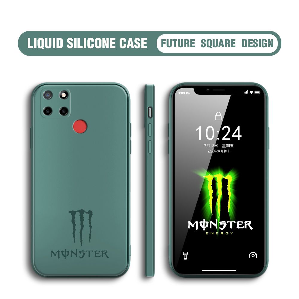 Hontinga for Realme C25S Case Fashion Monster Energy Silicone Square Edge Phone Cases Full Cover Camera Shockproof Protection Rubber Case