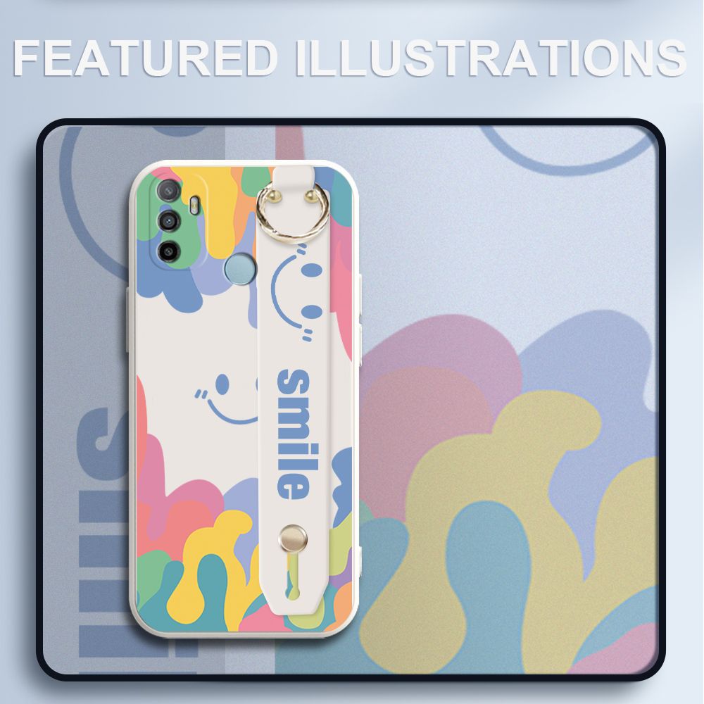 UCUC for OPPO A53 2020 Wrist Strap Case INS Style Soft Candy Color Splash Ink Cover Ultra Thin Anti Fall Liquid Silicone Phone Case
