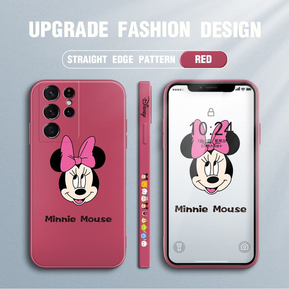 Jizetin for Samsung Galaxy S21 Ultra 5G Case Minnie Mickey Mouse Design Side Design Phone Case Square Edge Pattern Liquid Silicone Cases Full Cover Camera Shockproof Protective Case