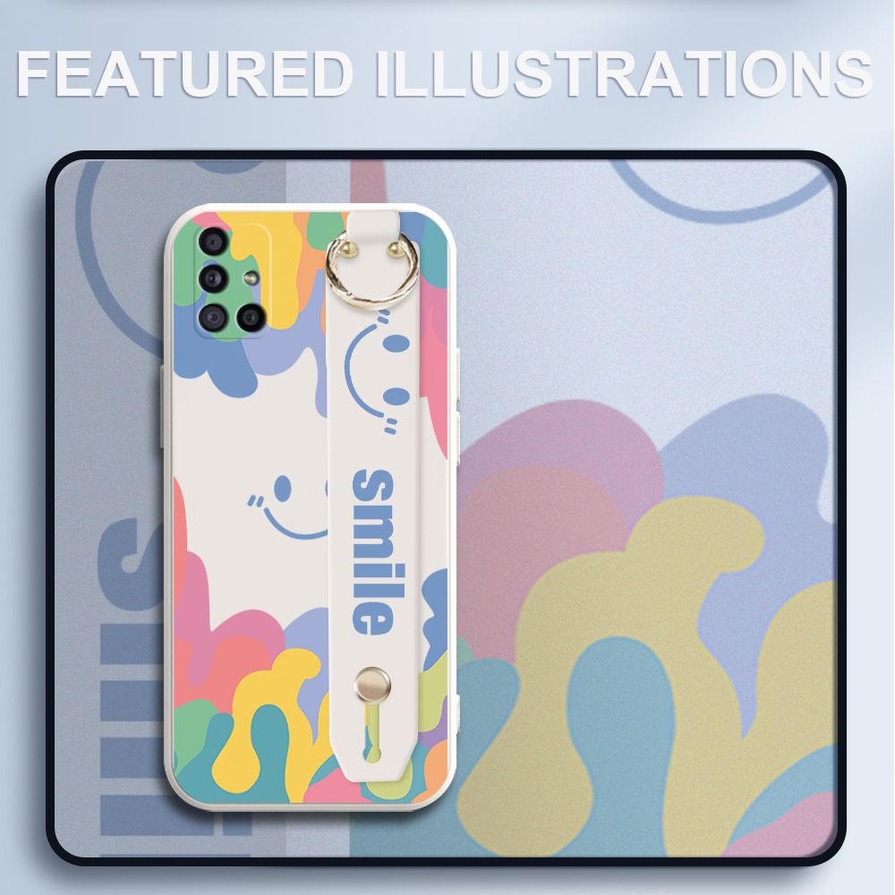 UCUC for Samsung Galaxy A71 Wrist Strap Case INS Style Soft Candy Color Splash Ink Cover Ultra Thin Anti Fall Liquid Silicone Phone Case
