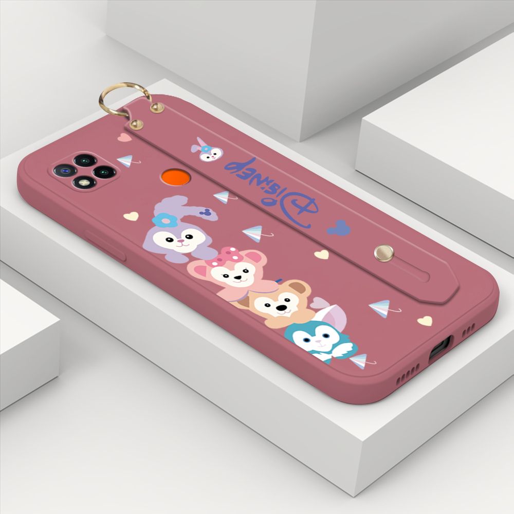ZeroQiQi for Xiaomi Redmi 9C Wrist Strap Case INS Cute Style Creative Cartoon Rabbit and Fox Cover Thin Square Edge Liquid Silicone Phone Case