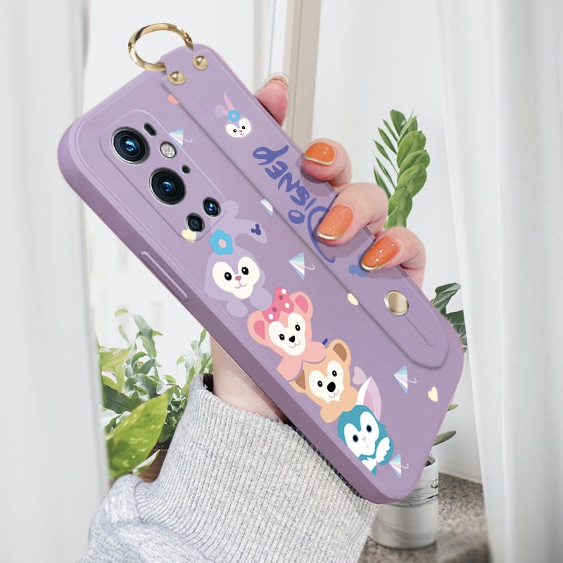 Jizetin for OnePlus 9 Pro Wrist Strap Case Creative Cartoon Cute Bunny Cover Ultra Thin Anti Fall Liquid Silicone Phone Case