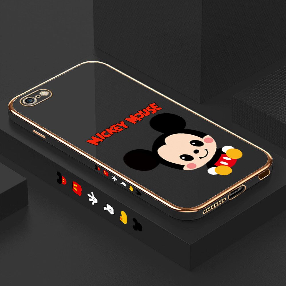 Luxury 6D Plating Case for iPhone 6 Plus Cute Cartoon Mouse Side Pattern Back Cover Soft Silicone Square Frame Shiny Bling Phone Cases + Free Lanyard