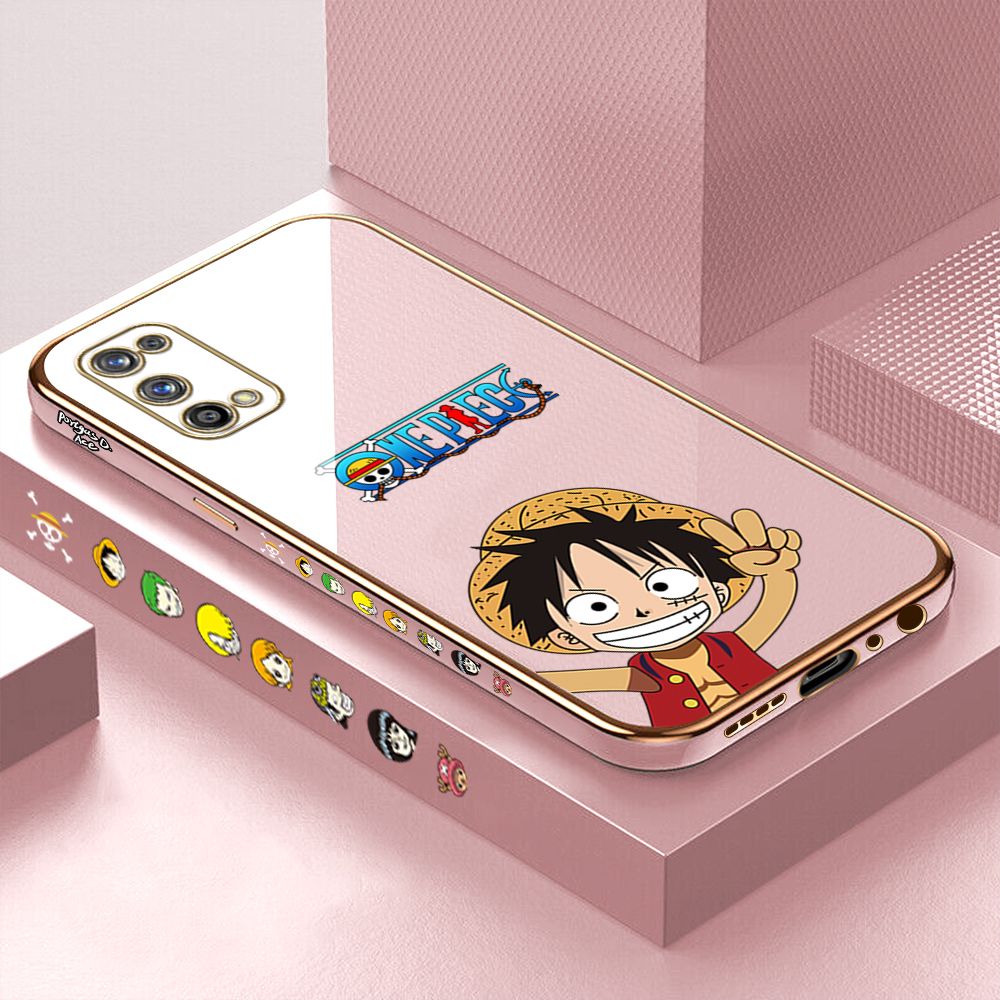 Luxury 6D Plating Case for Realme 7 Pro Happy Luffy Side Pattern Back Cover Soft Silicone Square Phone Cases + Free Lanyard