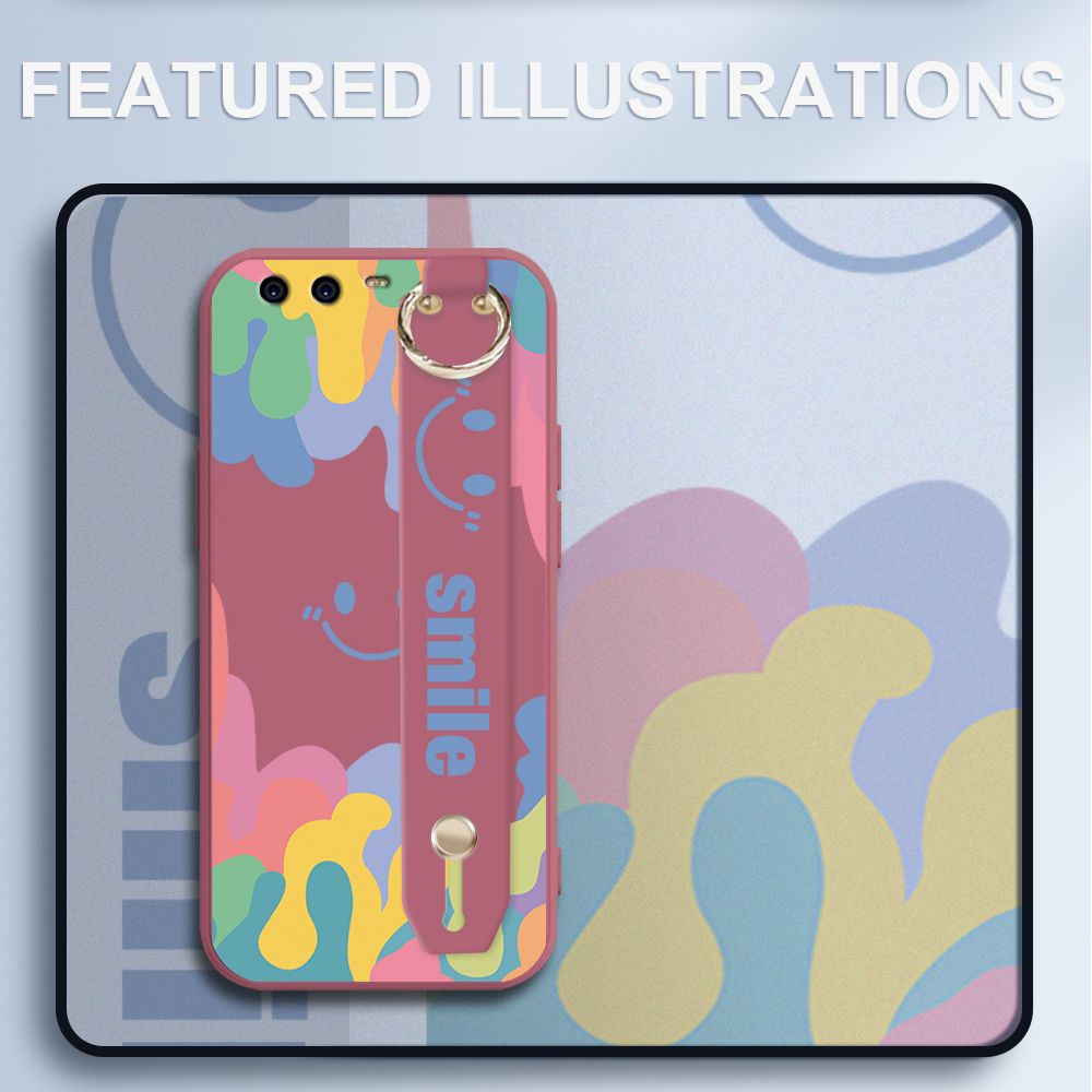 UCUC for Huawei P10 Wrist Strap Case INS Style Soft Candy Color Splash Ink Cover Ultra Thin Anti Fall Liquid Silicone Phone Case