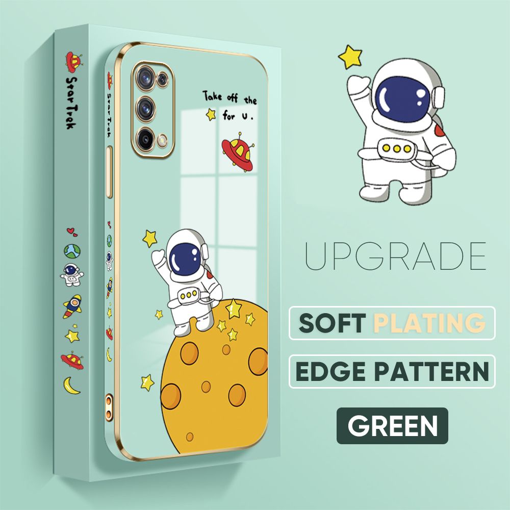 TA for Realme X7 Back Cover + Free Lanyard Planet Astronaut Luxury 6D Plating Case Side Pattern Soft Silicone Square Phone Cases