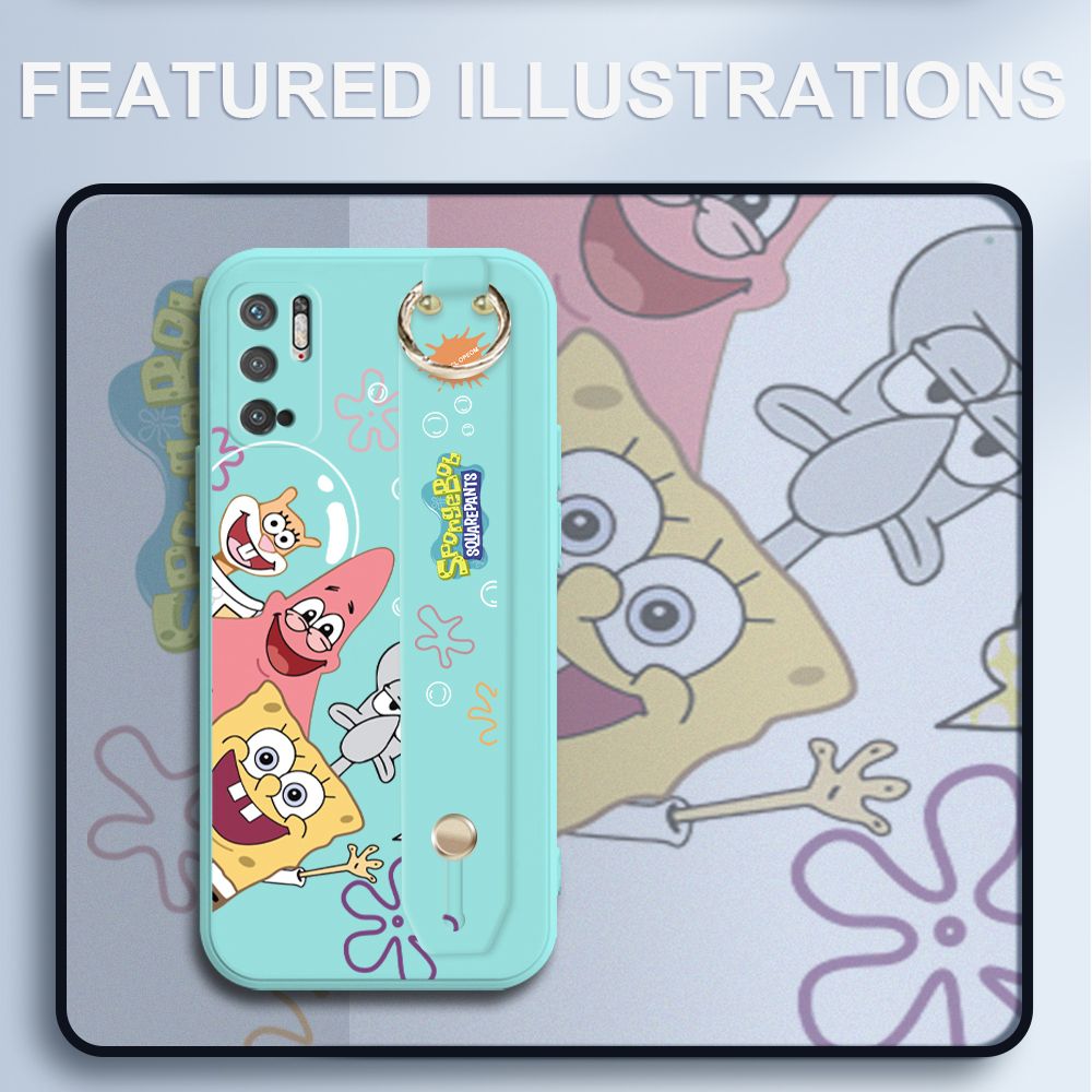 UCUC for Xiaomi Redmi Note 10 5G Wrist Strap Case Funny Cartoon Sea Creatures Cover Ultra Thin Anti Fall Liquid Silicone Phone Case