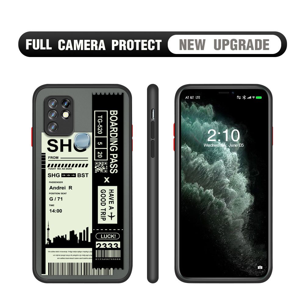 Hontinga for Infinix Hot 10 Case Cute Air Ticket City Scenery Camera Shockproof Protection Cases Edge Frosted Transparent Phone Cover