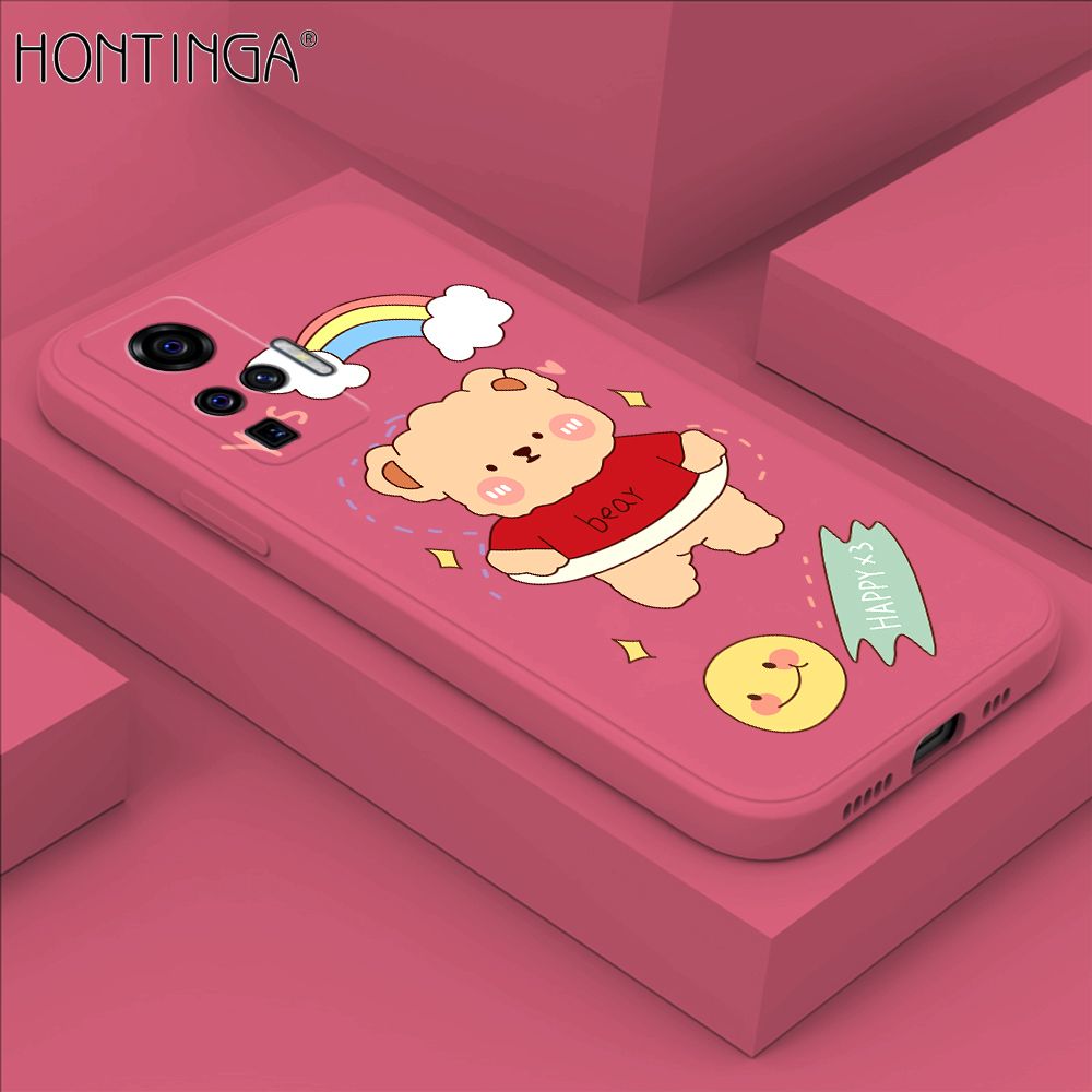Hontinga for Vivo X50 Pro 5G Case Lovely Cartoon Bear Phone Case Phone Case Soft Square Edge Silicone Cases Full Lens Cover Shockproof Protection Cover