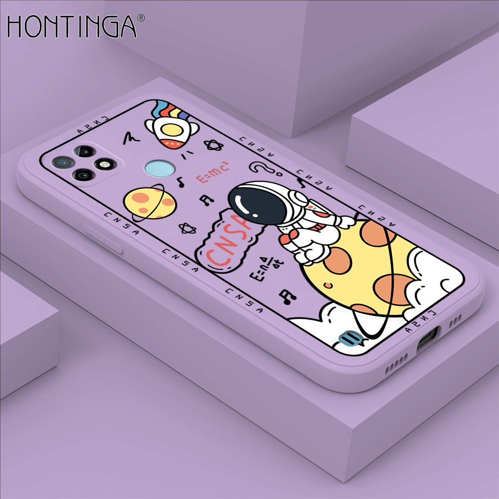 Hontinga for Realme C21 Case Cartoon Astronauts Phone Case Phone Case Soft Square Edge Silicone Cases Full Lens Cover Shockproof Protection Cover