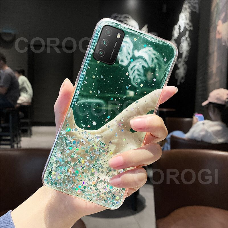 For Xiaomi POCO M3 Cover Fashion Shiny Glitter Starry Space Girls Slim Phone Case Clear Soft TPU Silicone Bumper Shockproof Protective Back Cover