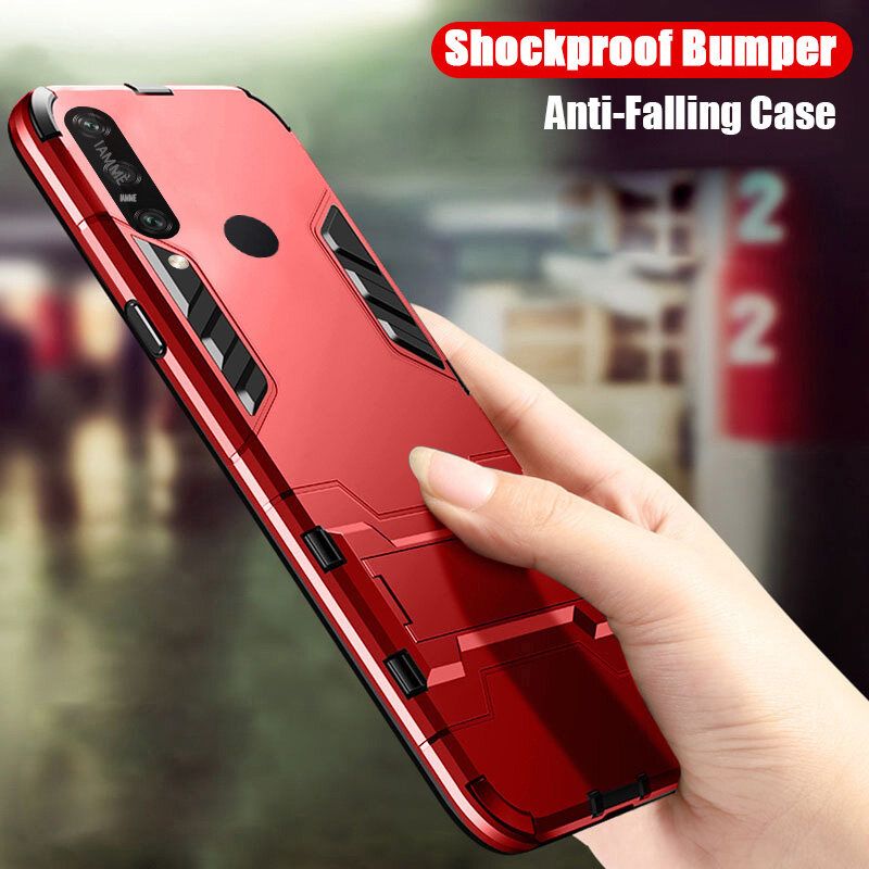 For Huawei P30 Lite Cover Shockproof Hybrid Armor Stand Holder Design Phone Case Hard Plastic Soft TPU Silicone Bumper Protective Back Cover
