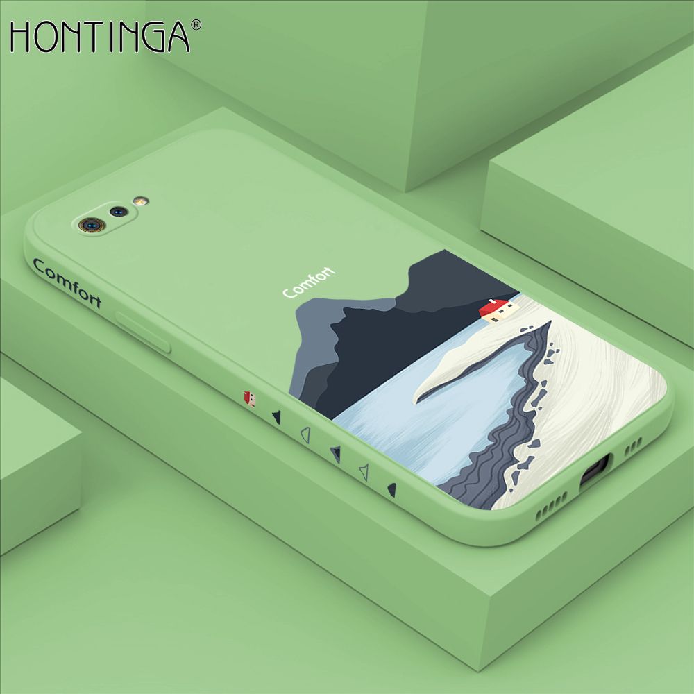 Hontinga for Realme C2 Case Side Design New Mount Back Cover Soft Square Edge Pattern Liquid Silicone Trend Phone Cases