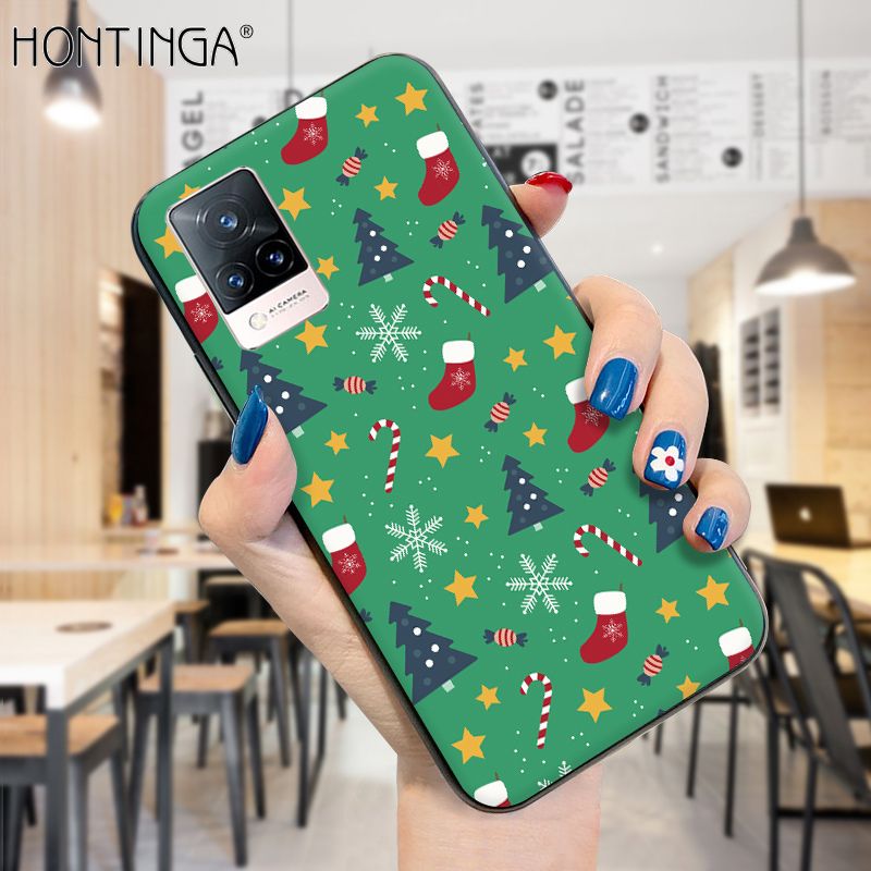Hontinga for Vivo V21 Case Merry Christmas Gifts for Girls Boys Phone Cover Shockproof Soft Silicone TPU Cases