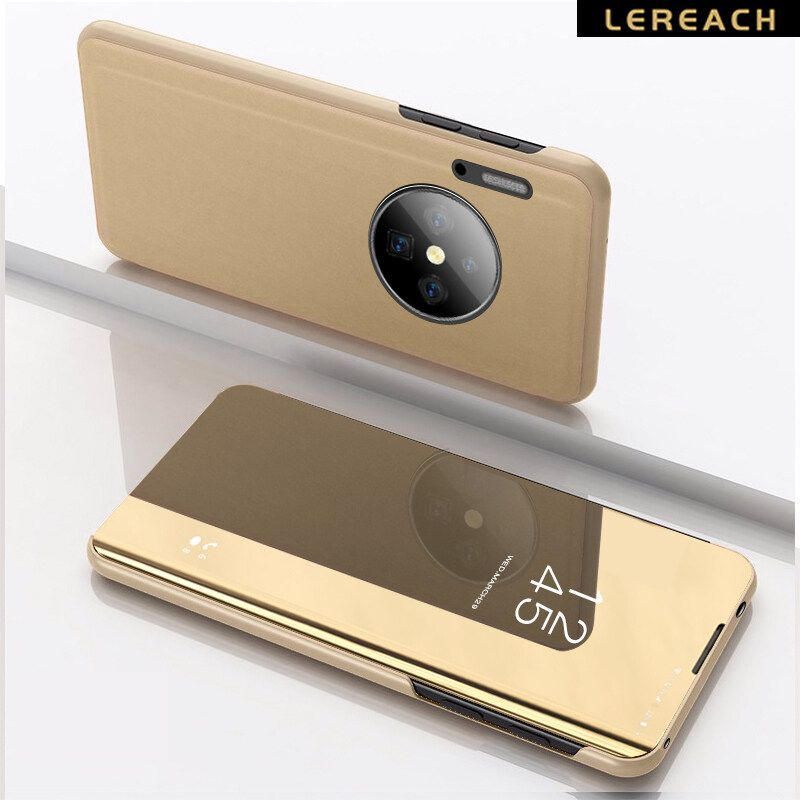 Lereach For OnePlus 7T Cover Case Leather Flip Cover plated Mirror + PU leather Back Cover Case