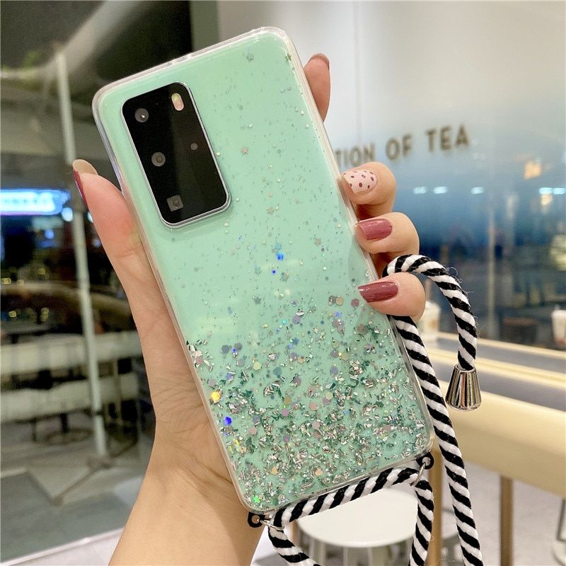 Glitter Bling Lanyard Case For Huawei P40 P30 P20 Pro Lite P9 P10 Plus Mate 9 10 20 30 Pro 20X P smart Z Plus 2019 Necklace Case