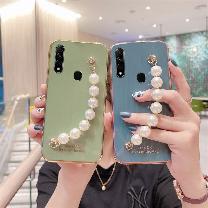 Phone case Huawei Y7P Soft Case Transparent Plating Electroplating Shiny Cases + Pearl Bracelet For Huawei Y7P Cover