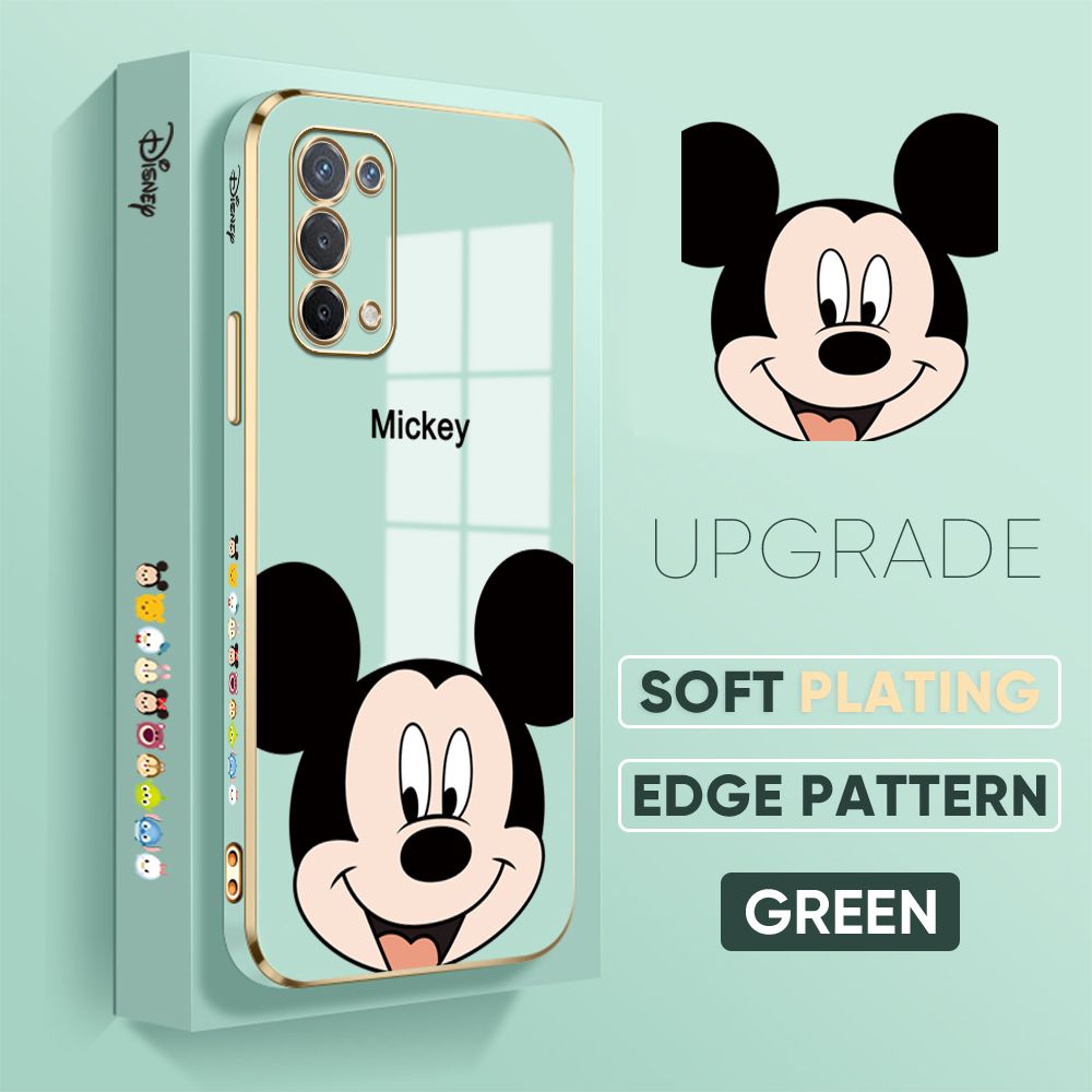 Jizetin (Free Lanyard) OPPO A74 5G Cover Lovely Mouse Luxury 6D Plating Soft Casing Silicone Square Frame Phone Case Shiny Bling Back Cover