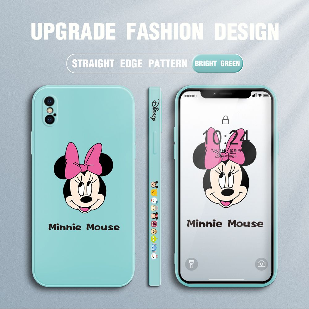 Jizetin for iPhone XS Case Minnie Mickey Mouse Design Side Design Phone Case Square Edge Pattern Liquid Silicone Cases Full Cover Camera Shockproof Protective Case