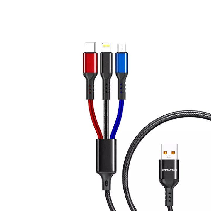 মাইক্রো usb, iphone এবং টাইপ-c এর জন্য awei 3 ইন 1 ফাস্ট চার্জ usb কেবল CL-971