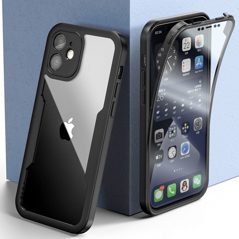 360 Full Body Protection Transparent Phone Cover For iPhone 13 12 11 Pro Max X XR XS 7 8 Plus Front Screen Shockproof Soft Cover
