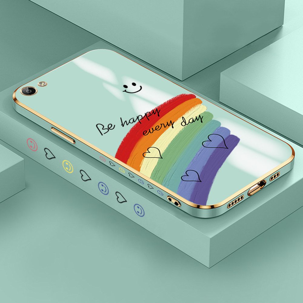 Jizetin (Free Lanyard) Vivo Y66 Case Rainbow Doodle Luxury 6D Plating Soft Casing Silicone Ultra Thin Phone Cover