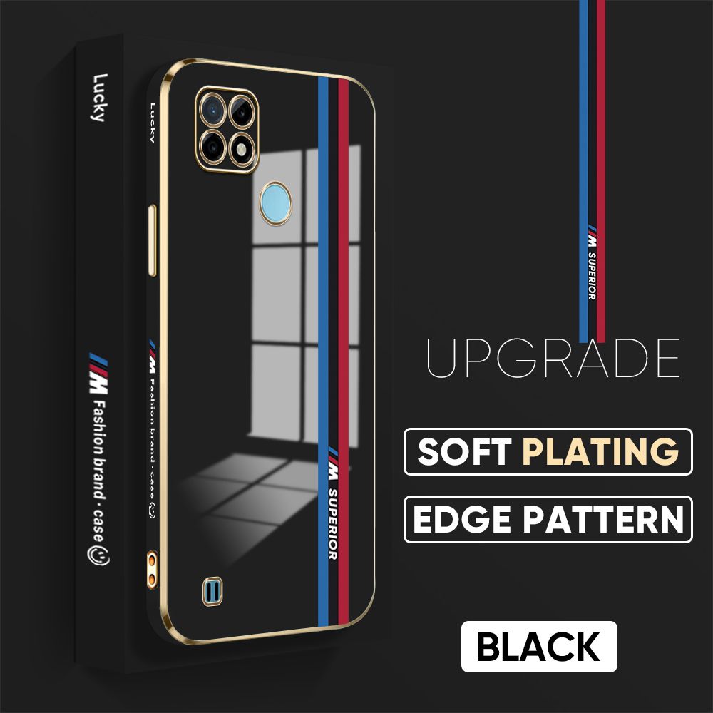 TA for Realme C21Y / Realme C25Y Back Cover + Free Lanyard Track Sign Luxury 6D Plating Case Side Pattern Soft Silicone Square Phone Cases