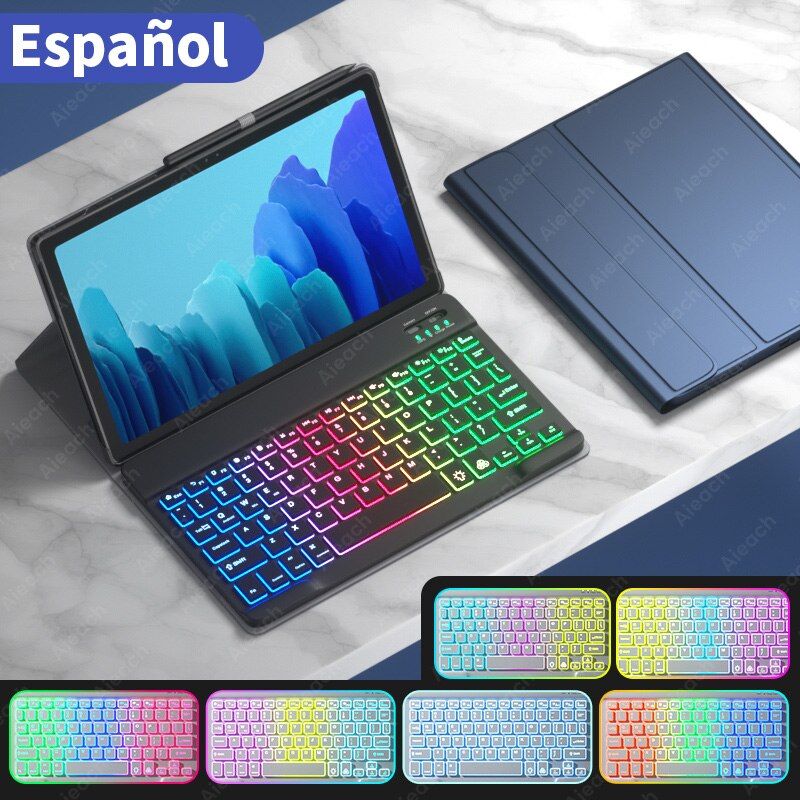 RainKeyboard Funda For Samsung Galaxy S6 Lite Case With Pencil Holder Backlight Keyboard Case For Samsung A7 S7 Case