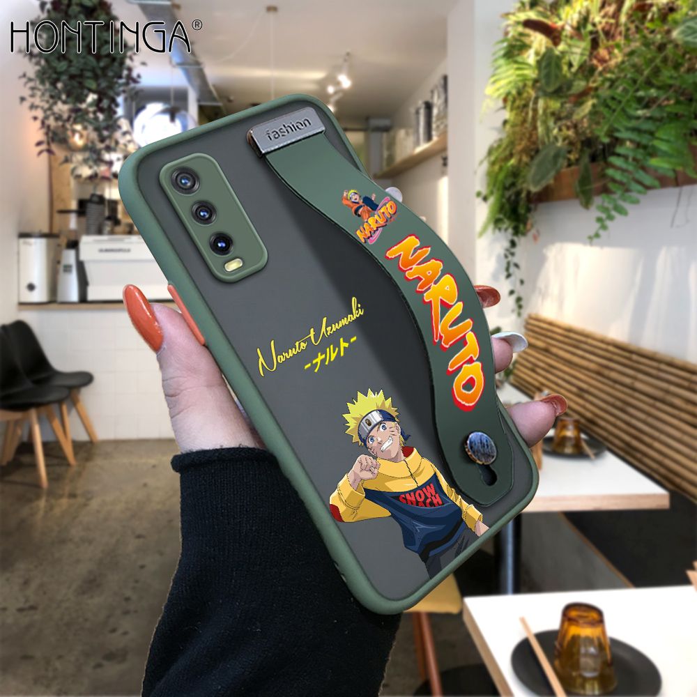 Hontinga for Vivo Y20 2021 / Y12S / Y20i / Y20S / Y20S G Back Cover With Wristband Uzumaki Naruto Phone Casee Full Lens Protection Thin Frosted Cases