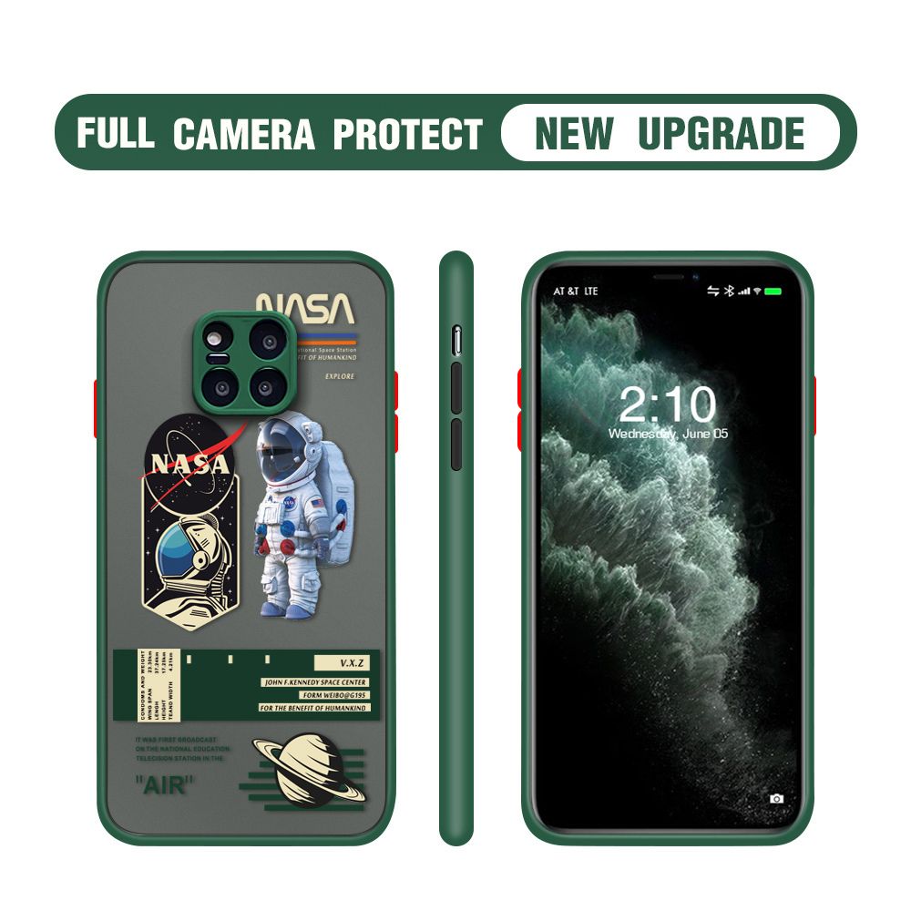 Hontinga for Huawei Mate 20 Pro Case Cartoon Astronaut Cover Camera Shockproof Protection Case Edge Frosted Transparent Phone Cover