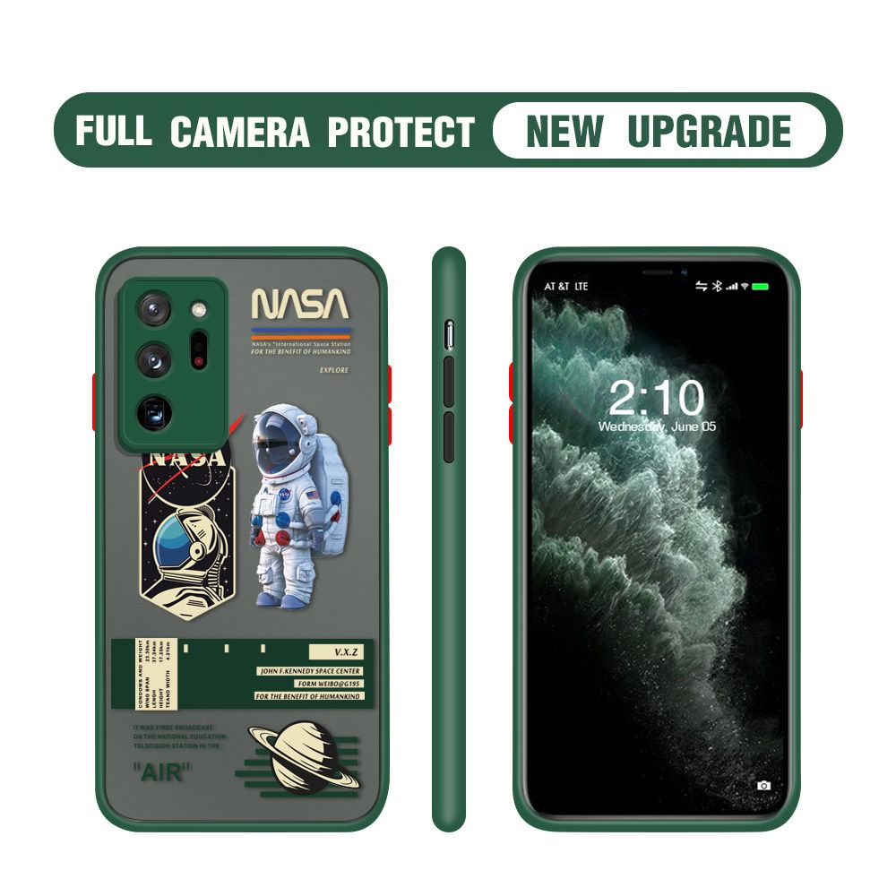 Hontinga for Samsung Note 20 Ultra Case Cartoon Astronaut Cover Camera Shockproof Protection Case Edge Frosted Transparent Phone Cover