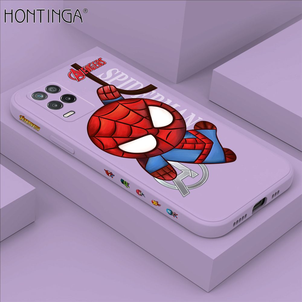 Hontinga for Realme 8 5G Case Side Design Cartoon Little Spider Back Cover Soft Square Edge Pattern Liquid Silicone Trend Phone Cases