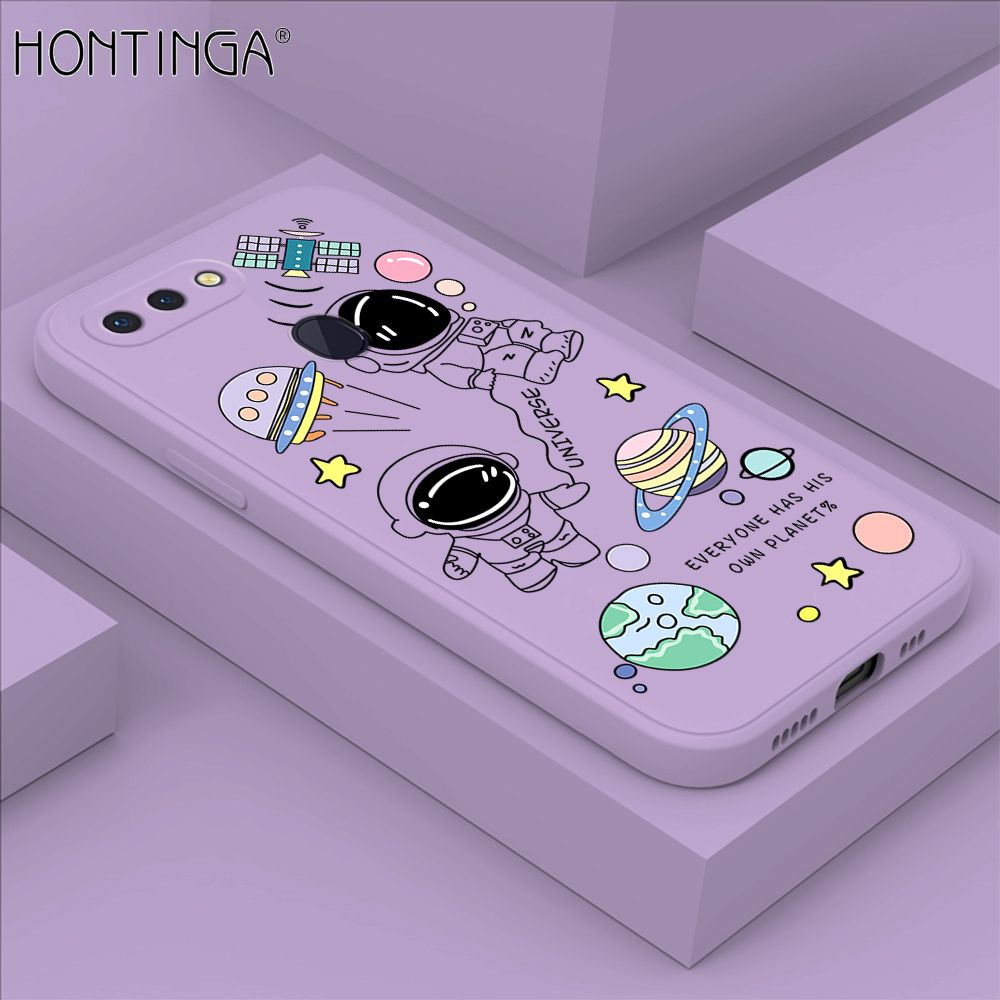 Hontinga for OPPO R15 Pro Case Fashion Earth Planet Astronaut Phone Case Soft Square Edge Silicone Cases Full Lens Cover Shockproof Protection Cover