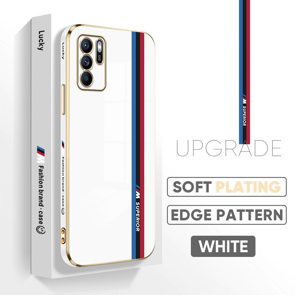 Jizetin (Free Lanyard) OPPO Reno6 Z 5G Back Cover Car Track Luxury 6D Plating Case Side Pattern Soft Silicone Square Mobile Phone Cases