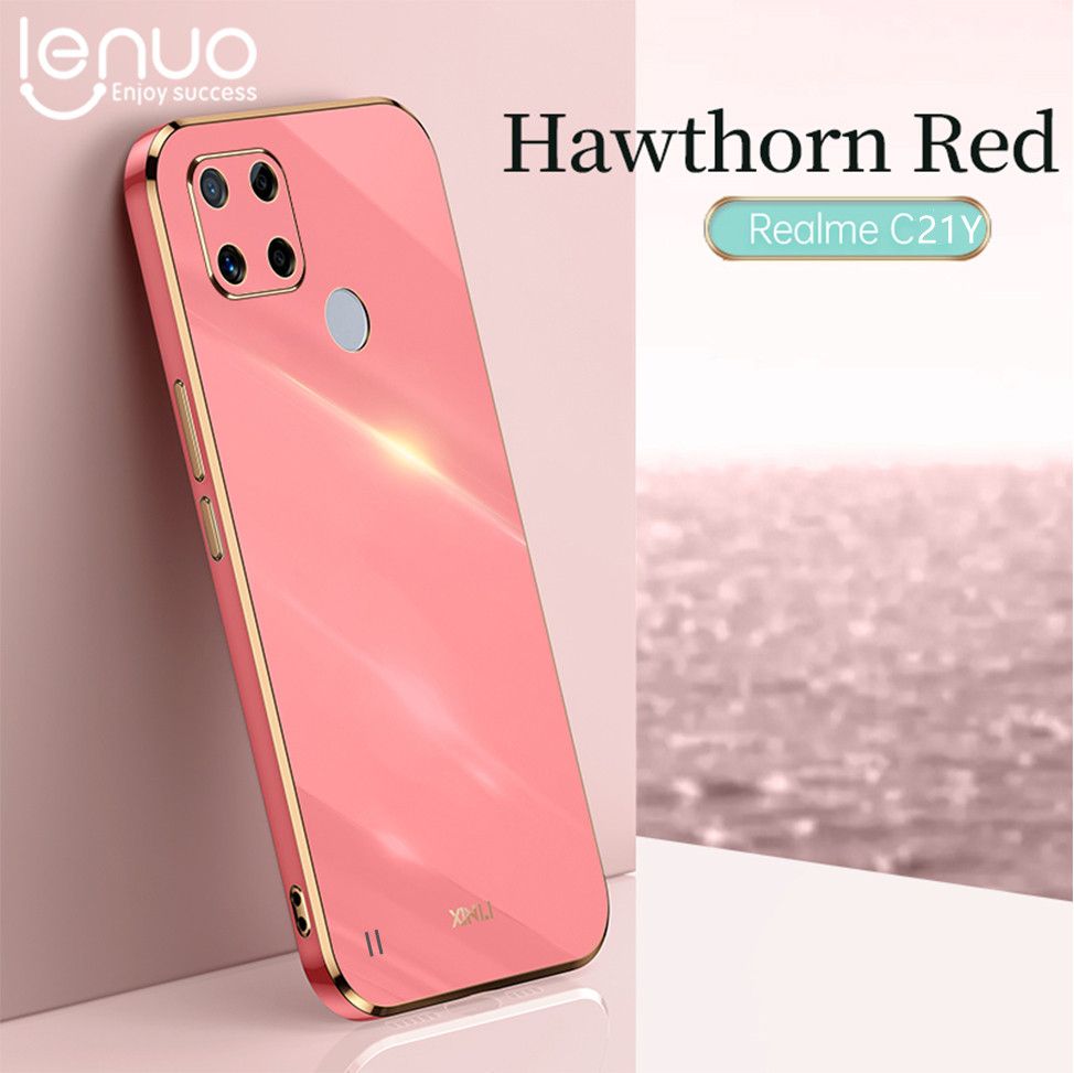 Lenuo Luxury 6D Plating Soft Casing Silicone Square Frame Phone Case For Realme C21Y / C25Y Phone Case Shiny Bling Back Cover Coque
